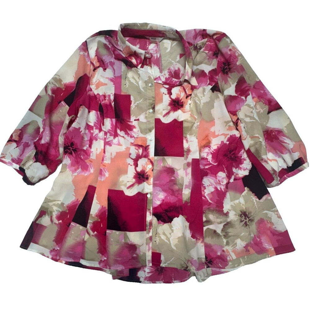 Alia Plus Size 20W Blouse Floral Abstract 3/4 Sleeve Classy Luxury Look GORGEOUS